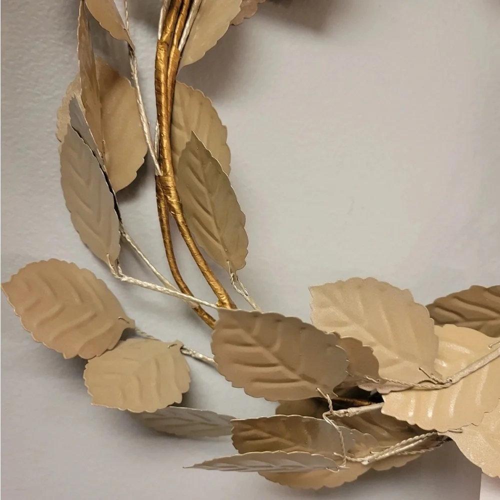 My Texas House Garland Metal Leaf Leaves 6 Ft Champagne Lt Taupe Wired Decor